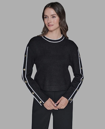 Karl Lagerfeld Paris Petite Crewneck Long-Sleeve Sweater