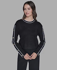 Karl Lagerfeld Paris Petite Crewneck Long-Sleeve Sweater