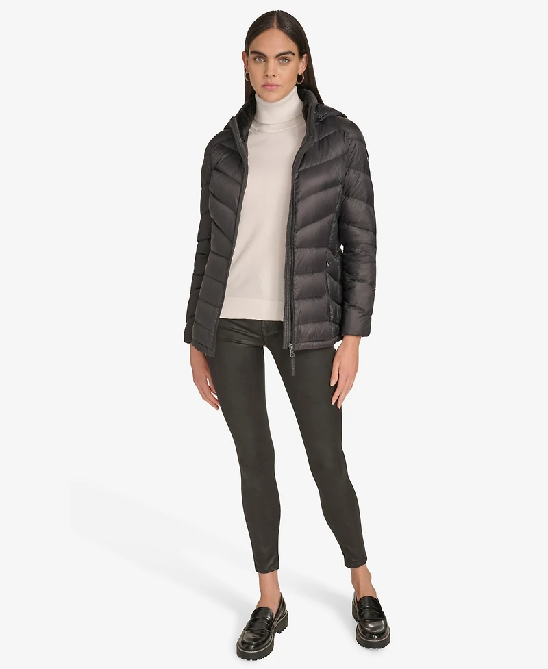 Calvin Klein Women's Short Faux Fur Collar Puffer Jacket