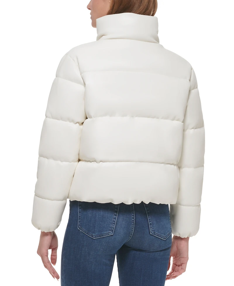 Calvin Klein Women's Short Faux-Leather Puffer Jacket