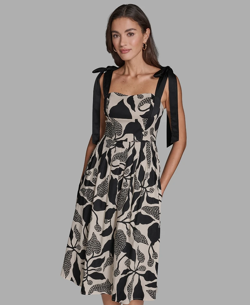 Bdbg Women's Floral Hammered Satin Corset Fit & Flare Midi Dress