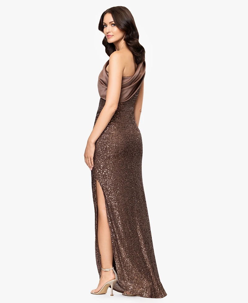 Betsy & Adam Women's One Shoulder Long Dress