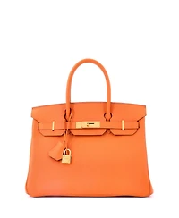 Pre-Owned HERMES Birkin 30 Handbag Orange Epsom with Gold Hardware