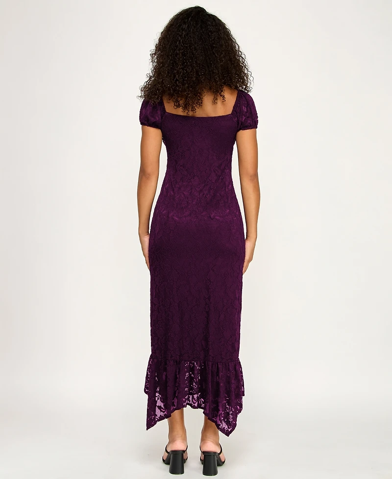 Emerald Sundae Junior's Lace Puff-Sleeve Dress