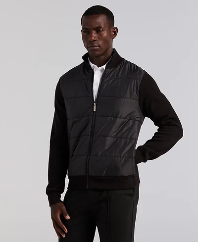 Perry Ellis Men's Quilted Front Zip Sweater