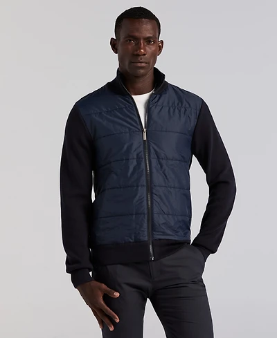 Perry Ellis Men's Quilted Front Zip Sweater