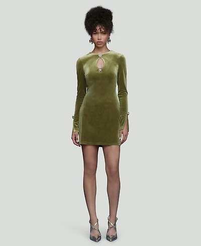 Avec Les Filles Women's Long-Sleeve Stretch Velvet Mini Dress