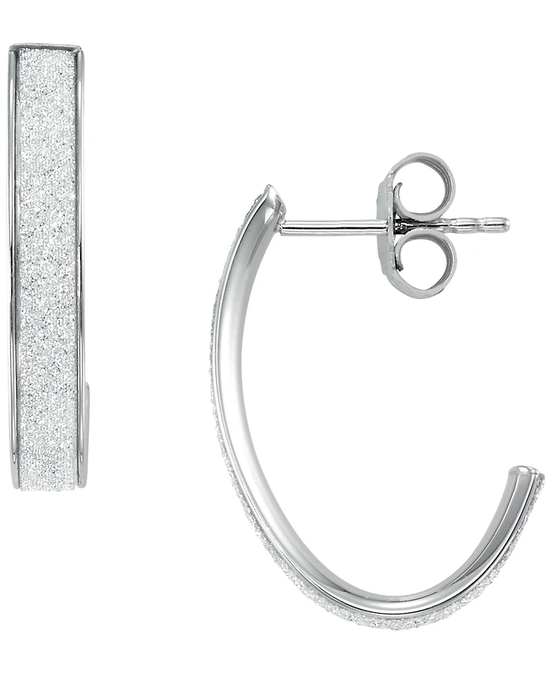 Macy's Glitter Polished 2-Pc. Set J-Hoop Earrings in Sterling Silver