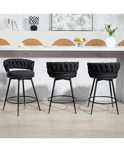Dyhome 26 Inch Counter Height Bar Stools Set of 3, Swivel Pu Leather with Wood Backs, for Kitchen Island, Dining Room