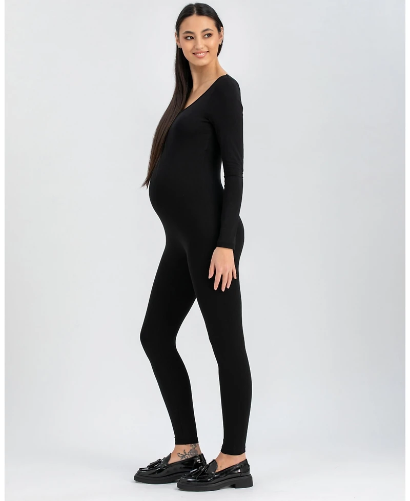 Maternity Slim Scoop Neck Maddy Jumpsuit with Long Sleeves