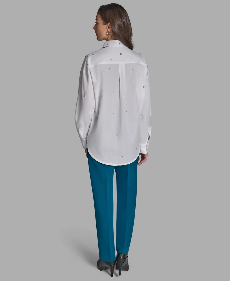 Bcbg Women's Rhinestone Button-Down Collared Top