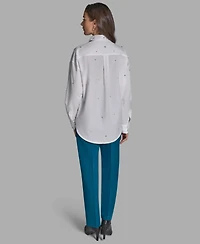 Bcbg Women's Rhinestone Button-Down Collared Top