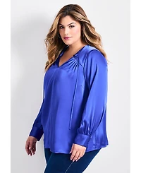 Avenue Women's Plus Marlene Tie Front Satin Blouse