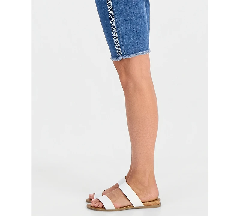 Style & Co Petite Mid-Rise Embroidered Raw-Edge Bermuda Shorts, Macy's Exclusive