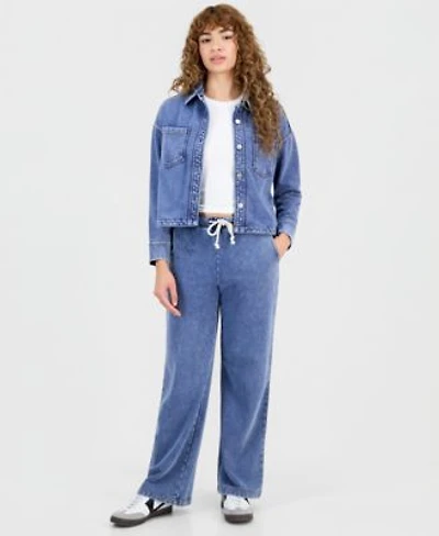 Now This Womens Faux Denim French Terry Wide Leg Pants Macys Exclusive