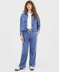 Now This Womens Faux Denim French Terry Wide Leg Pants Macys Exclusive