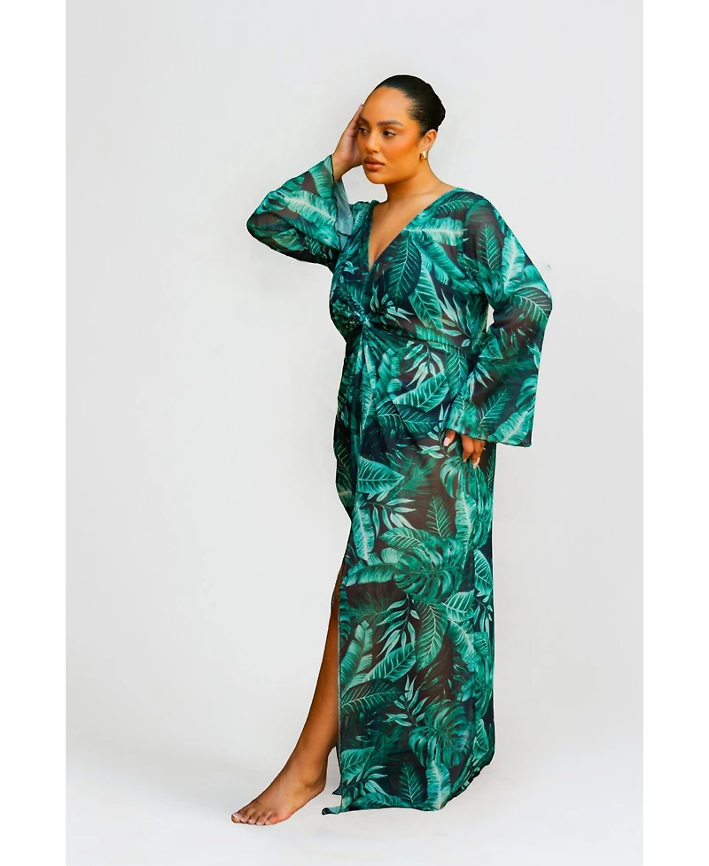 Fashion-szn Curve Women's Palm Print Twist Front Kaftan