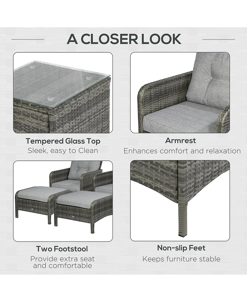 Outsunny 5pcs Outdoor Patio Furniture Set All Weather Wicker Conversation Set