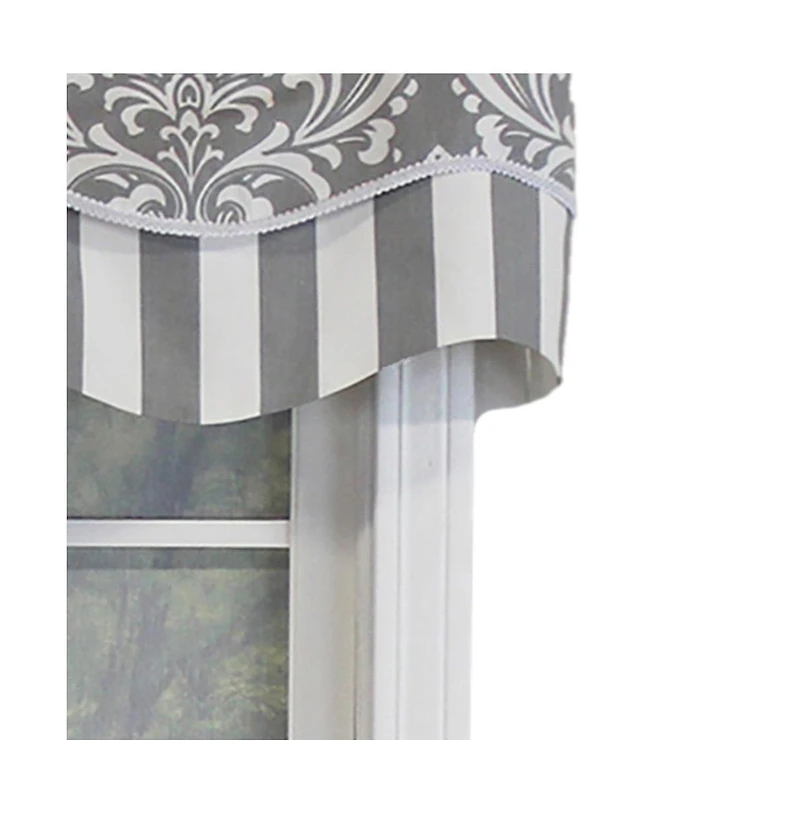 Rlf Home Ozbourne Glory Valance Gray. 3" Rod Pocket, Layered, Trimmed. 50"W X 16"L