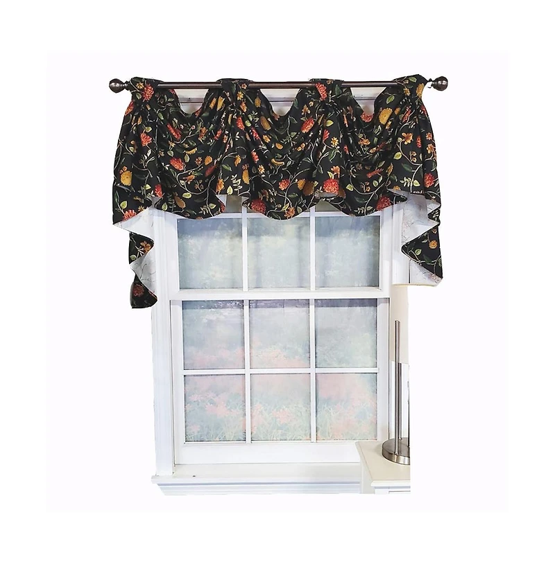 Rlf Home Modern Design Nightfall Victory Swag 3-Sccop Window Valance 50" x 25" Black