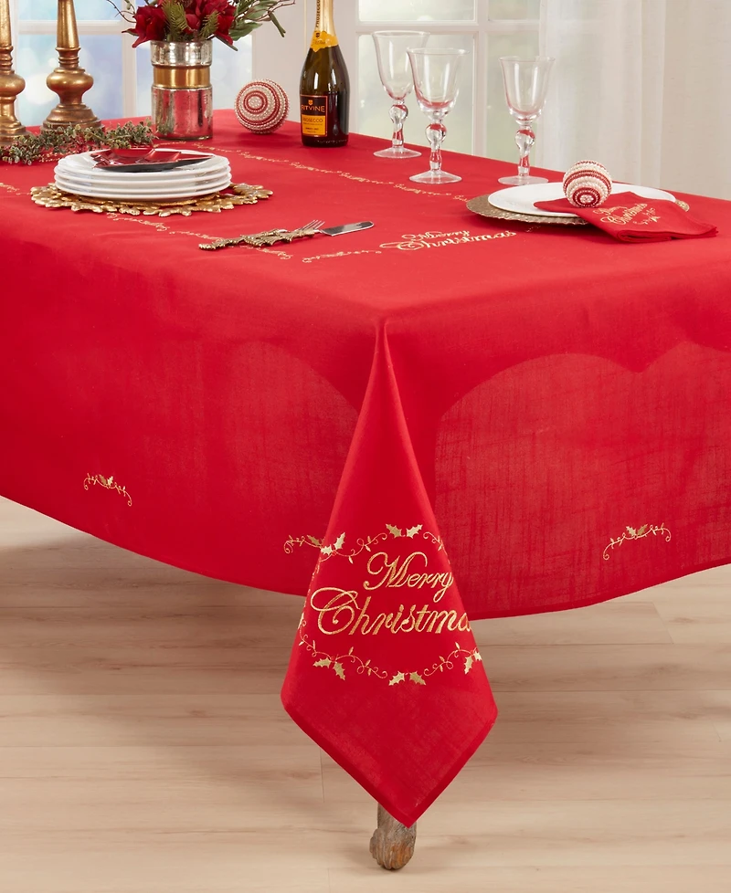 Saro Lifestyle Merry Christmas Embroidered Design Tablecloth
