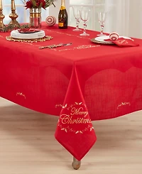 Saro Lifestyle Merry Christmas Embroidered Design Tablecloth