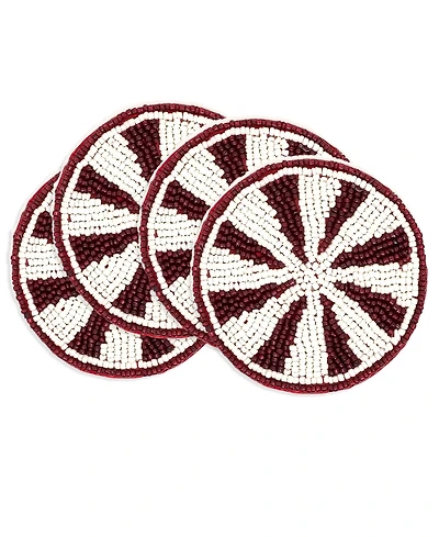 Saro Lifestyle Holiday Peppermint Beaded Coaster, Set of 4