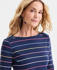 Style & Co Petite Pima Candy Boat Neck Pinstripe Top, Macy's Exclusive