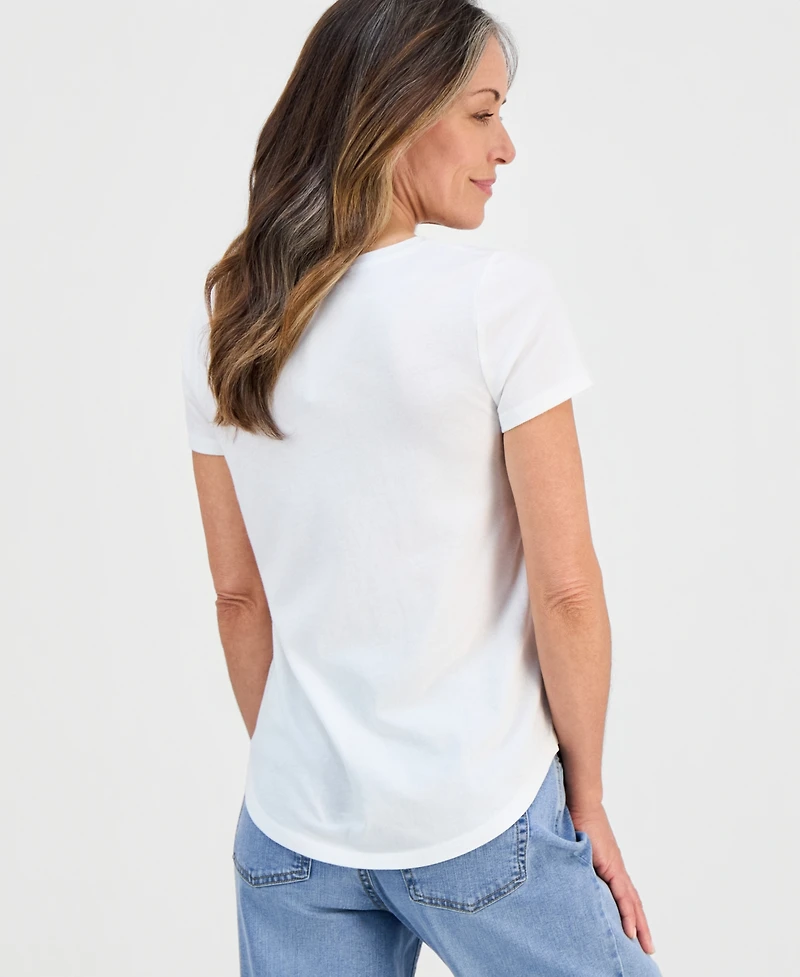 Style & Co Petite Love Flowers Perfect Crewneck T-Shirt, Macy's Exclusive
