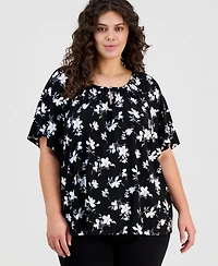 Ak Anne Klein Plus Printed Short Sleeve Blouse