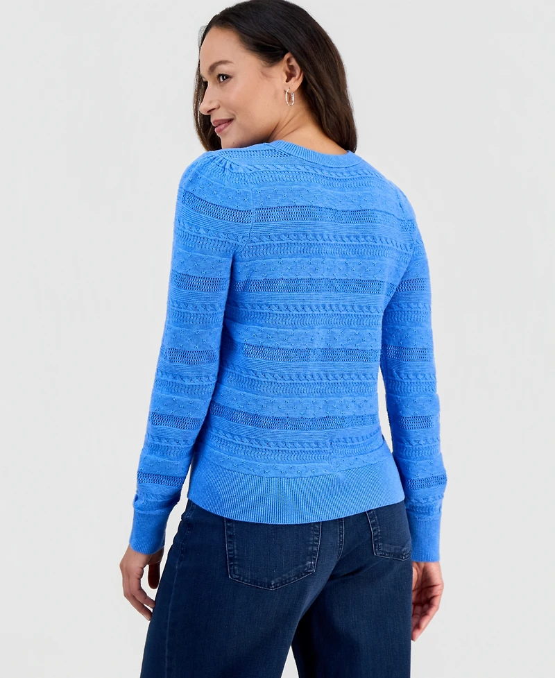Style & Co Petite Crewneck Pointelle Long-Sleeve Sweater, Macy's Exclusive