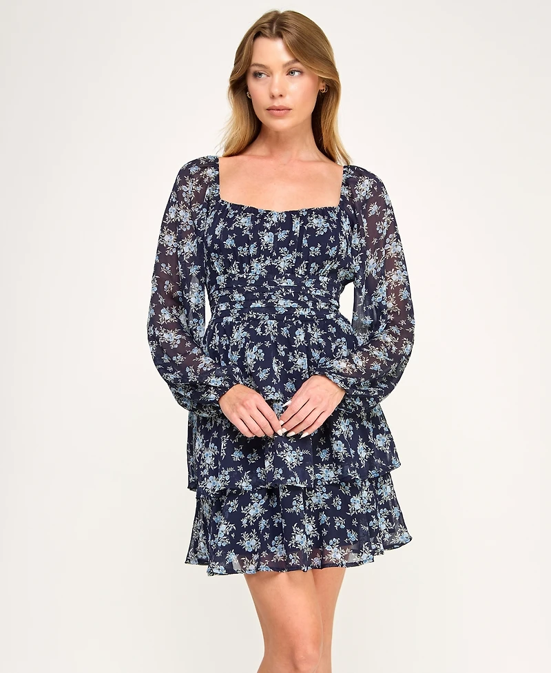 Trixxi Juniors' Long-Sleeve Pleated Waist Dress