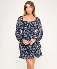 Trixxi Juniors' Long-Sleeve Pleated Waist Dress