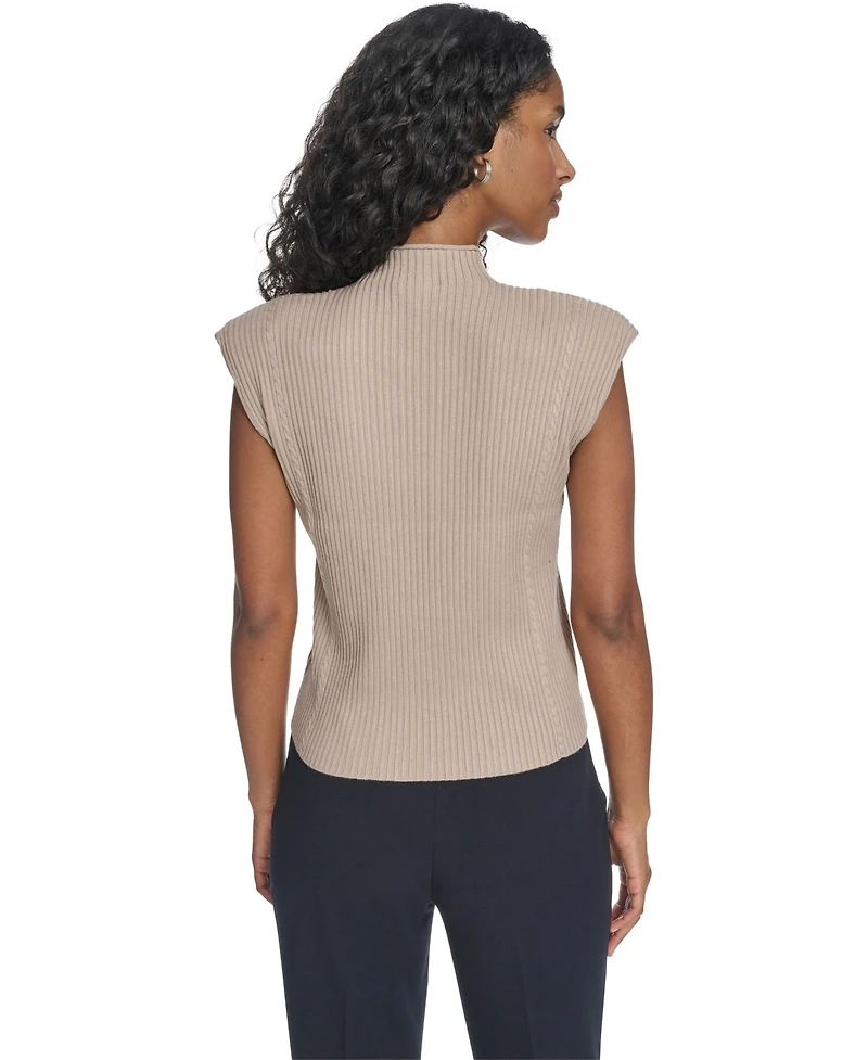 Calvin Klein Women's Mock Neck Cap Sleeve Sweater