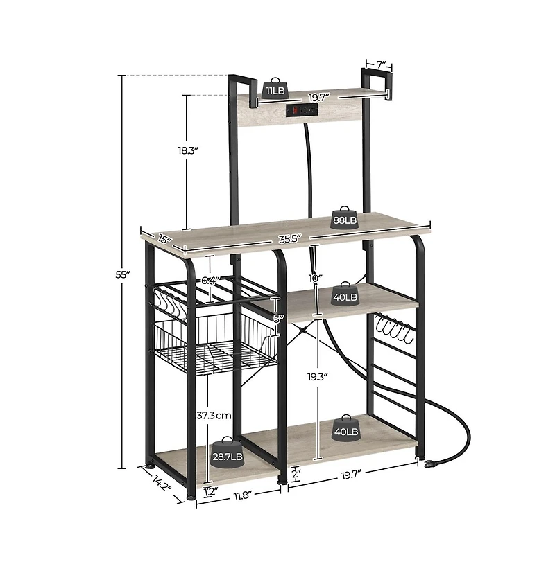 Yaheetech Industrial Rustic Kitchen Baker's Rack Brown