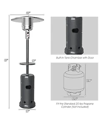 Mecale Outdoor Heater Propane Standing Lp Gas Steel with Table and Wheels