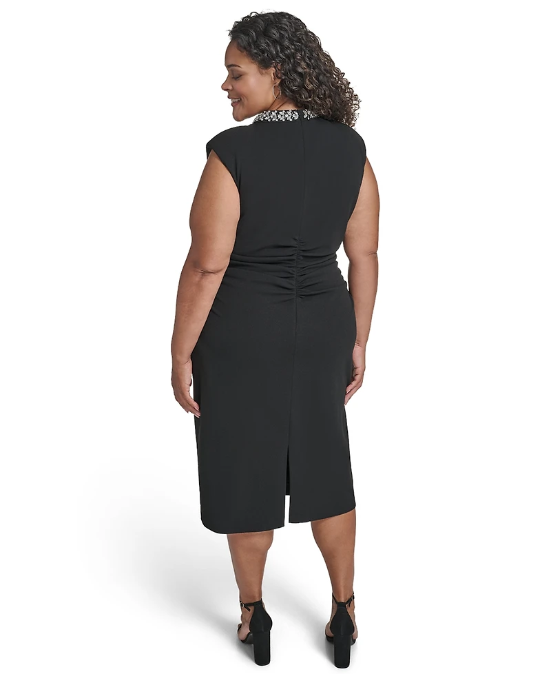 Eliza J Plus Side Ruched Jewel Neck Dress