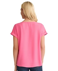 Jones New York Petite Short-Sleeve Button Detail Top