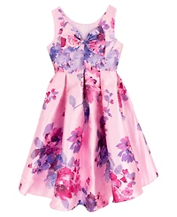 Rare Editions Girls 7-16 Printed Mikado Pleated Hi-Low Dress with Back Bow