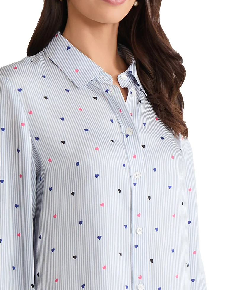 Jones New York Petite Long-Sleeve Button Front Collared Top