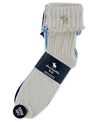 abercrombie kids Girls 3-Pack Crew Length Lettuce Hem Socks