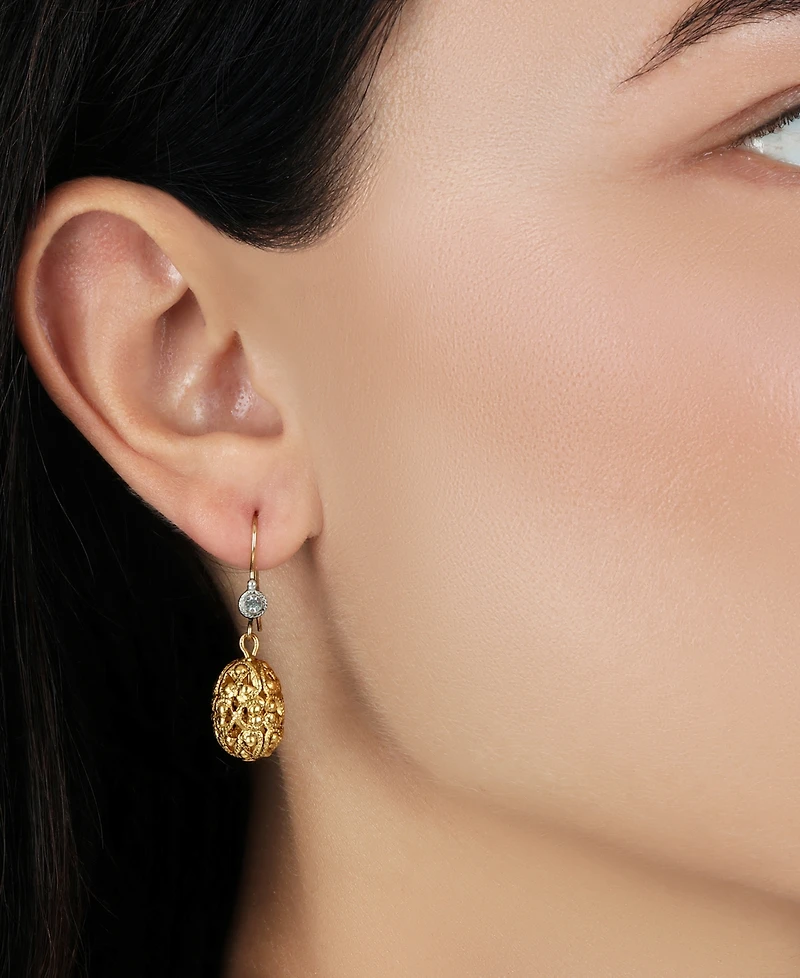 2028 Filigree Bead Crystal Drop Wire Earrings