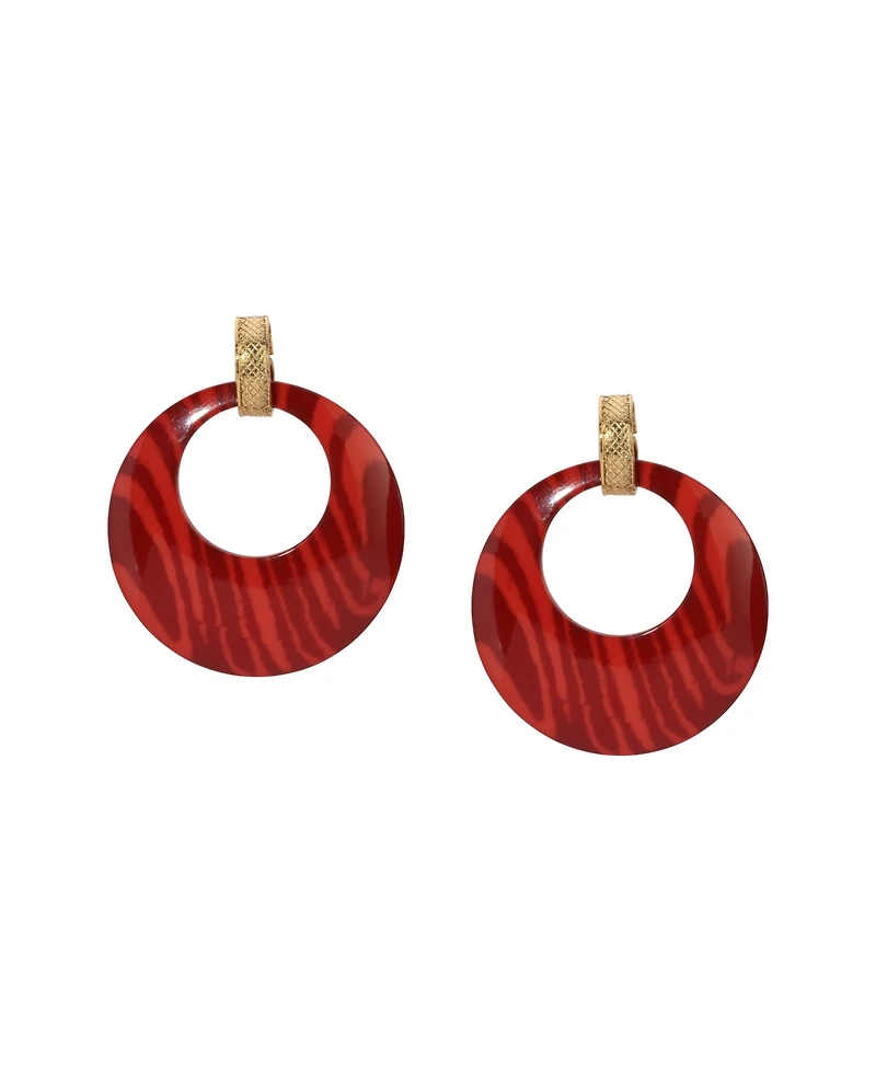 2028 Gold Tone Burgundy Hoop Earrings