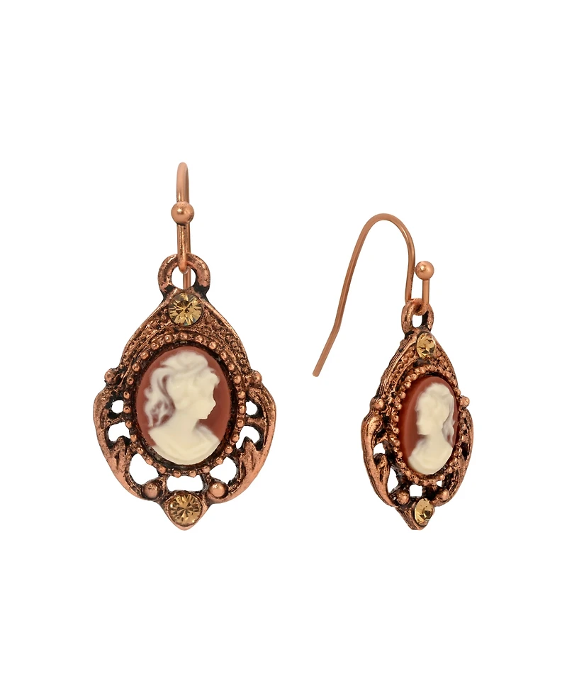 2028 Copper Tone Oval Cameo Crystal Earrings