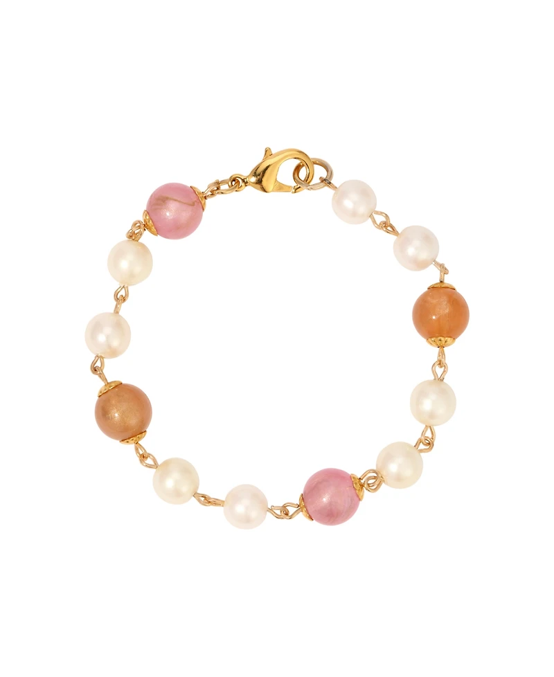 2028 Faux Cultivated Pearl Pink Peach Beaded Bracelet