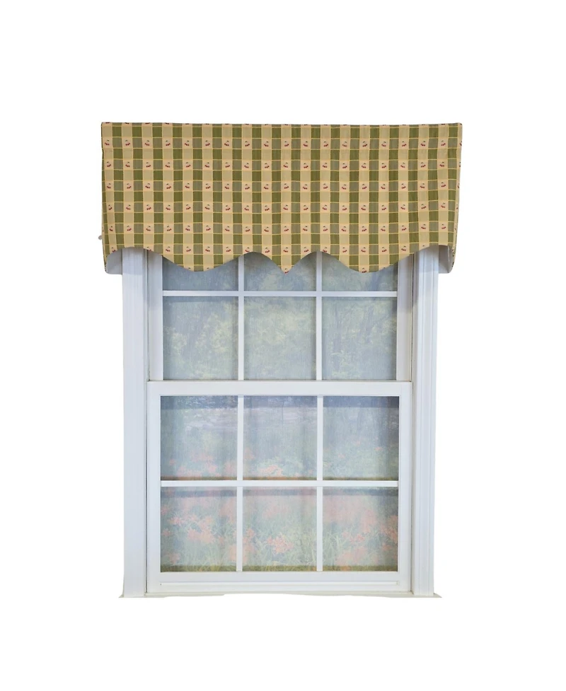 Rlf Home 100% Cotton Cherry Squares Regal With Poly/Cotton lining Rod Pocket Valance 50" x 15" Green