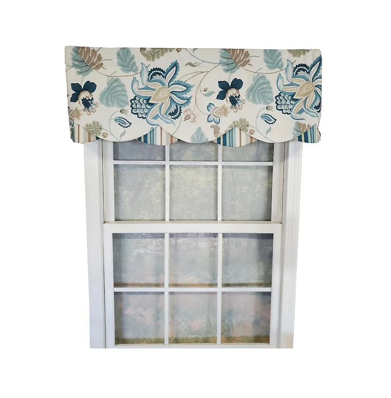 Rlf Home Samanta 100% Cotton Luxurious Lining Stripe Rod Pocket Petticoat Valance 50" x 15" Blue