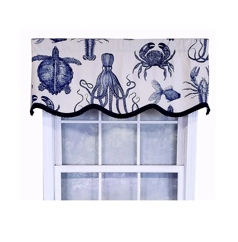 Rlf Home Modern Design Classic Aquarium Provance Style Window Valance 50" x 17" Navy
