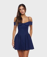 B Darlin Juniors' Sweetheart Spaghetti-Strap Cold-Shoulder Twill Fit & Flare Dress