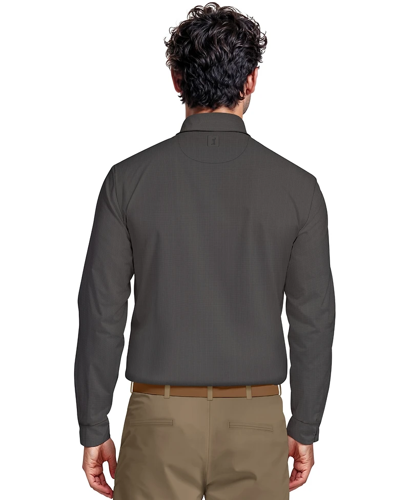 Pga Tour Men's Houndstooth Pattern Long-Sleeve Golf Polo Shirt